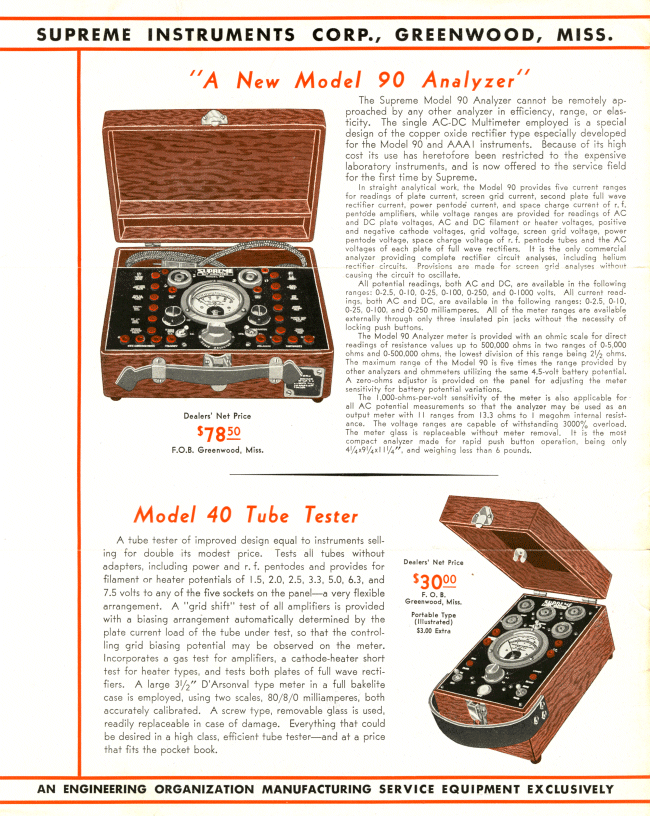 Model 90 Analyzer, Model 40 Tube Tester