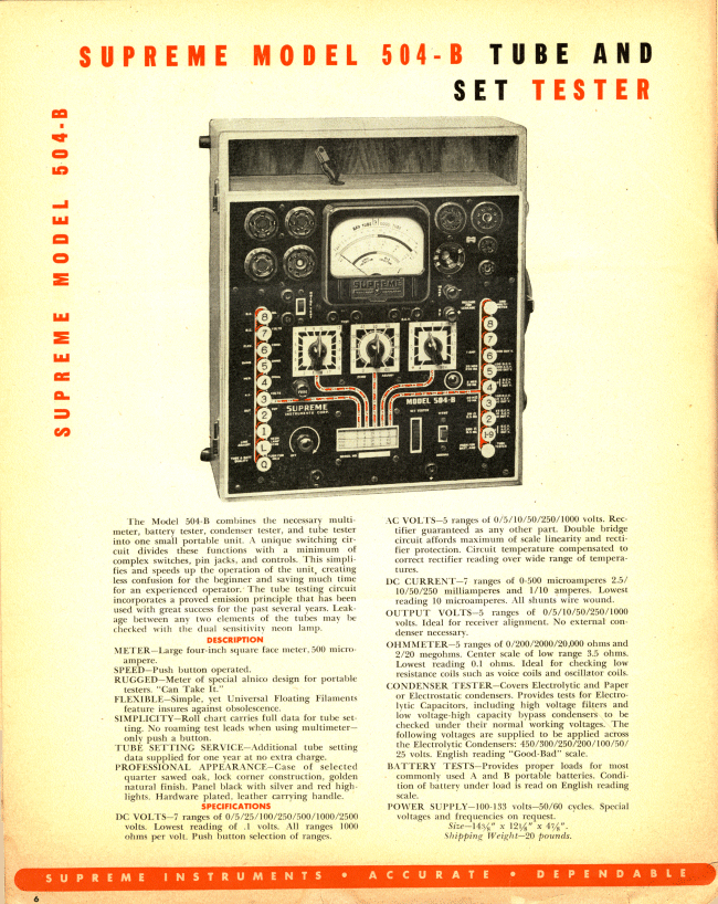 504-B Tube and Set Tester